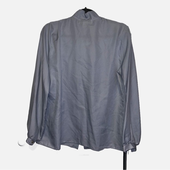 Vintage Anderson-Little Baby Blue Bishop Sleeve Button Blouse W/ Collar Bow - Picture 3 of 9